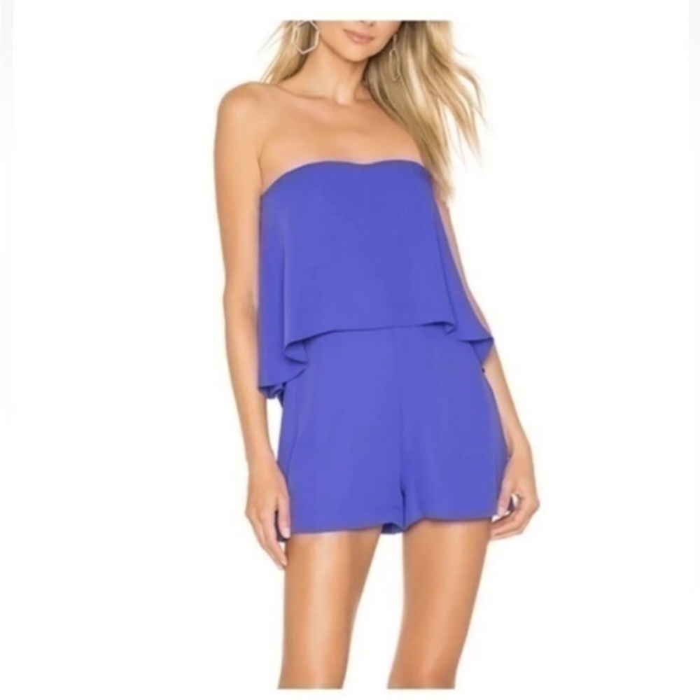 Amanda Uprichard Romper Topanga Strapless Flounce in Indigo Blue